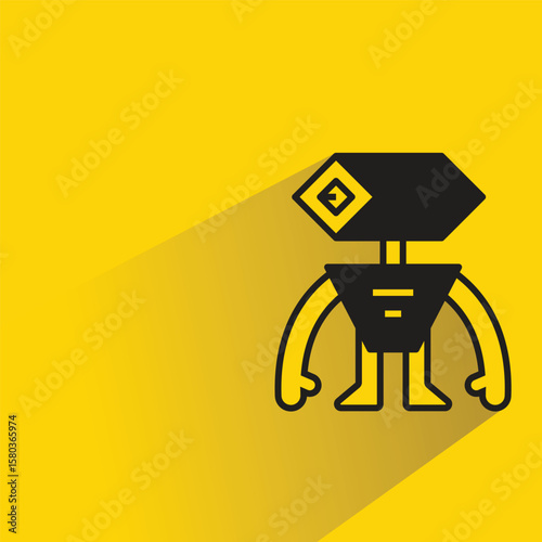 robot character with shadow on yellow background