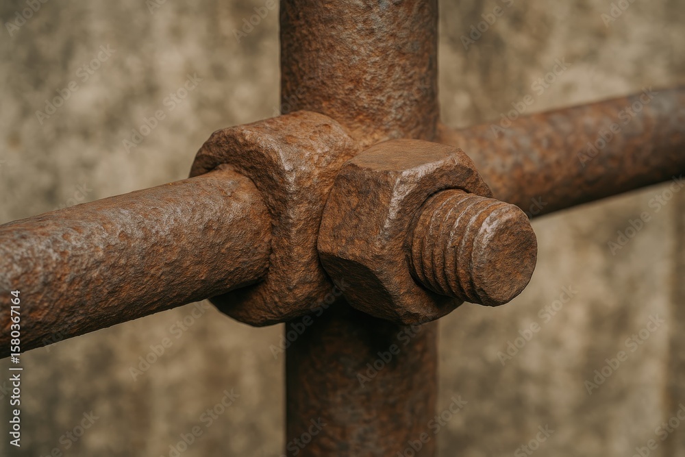 Aged and corroded fastener positioned at the connection point. Aged and corroded fastener positioned at the connection point.