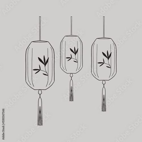 Japanese lantern hand drawing illustration