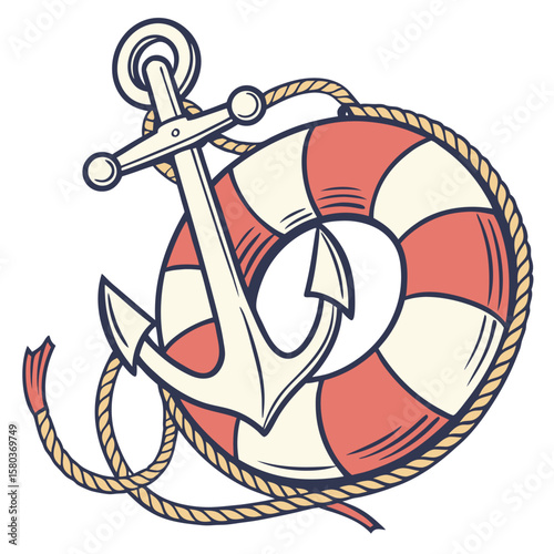 Anchor and life preserver graphic