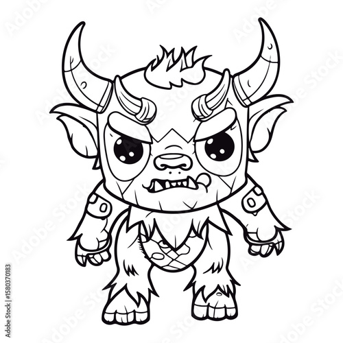 Coloring book for children Minotaur Black and white vector illustration.