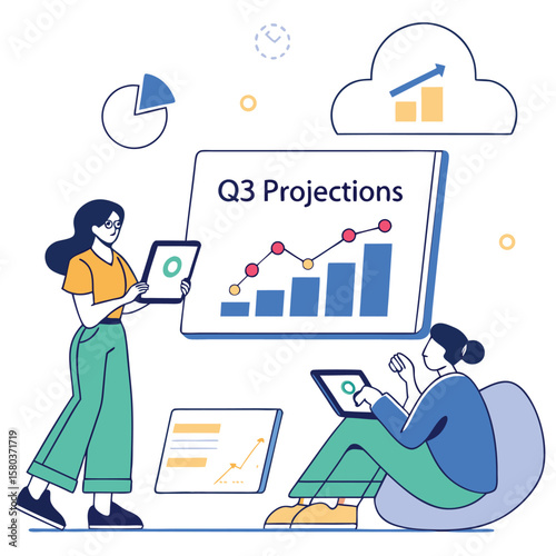 Businesswomen review quarterly projections