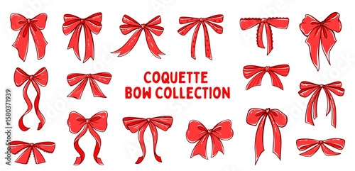 Vintage Coquette Bows in Hand-Drawn Whimsical Style Ribbon Set, Cute Flirtatious Bows Clipart Collection