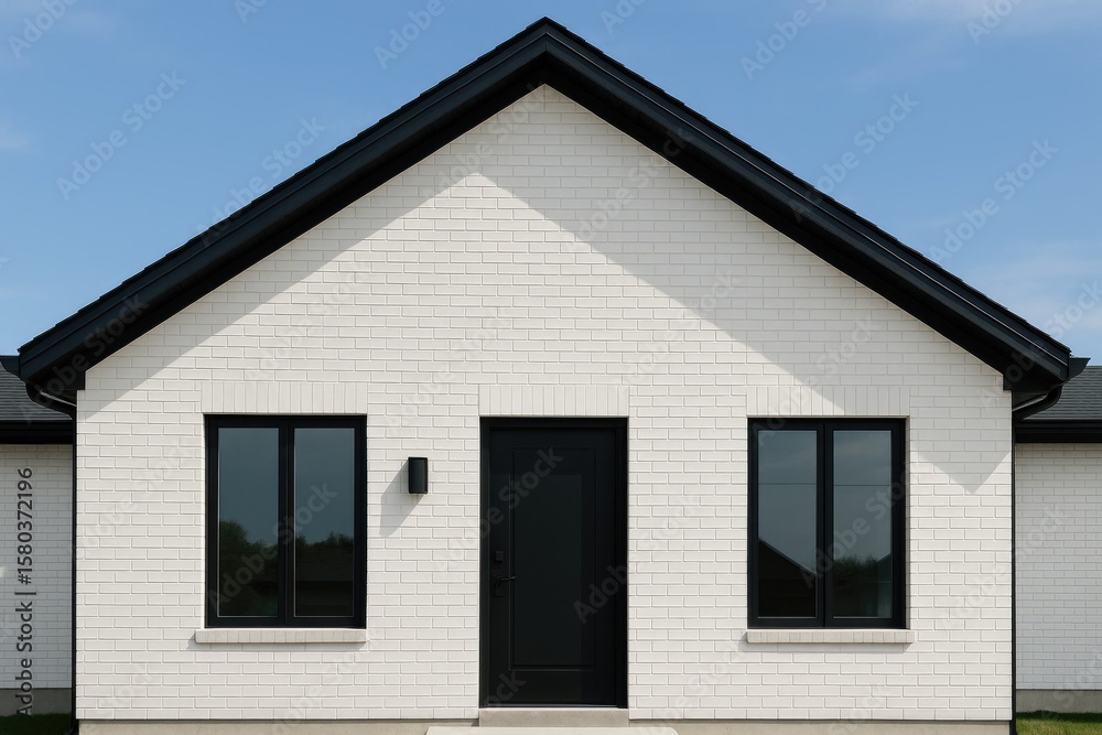 Contemporary Residential Exterior Featuring White Brick Facade and Dark Roof Accents Contemporary Residential Exterior Featuring White Brick Facade and Dark Roof Accents