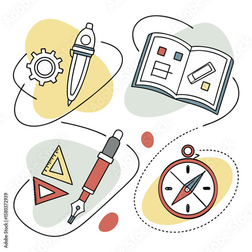 Colorful stationery illustration set