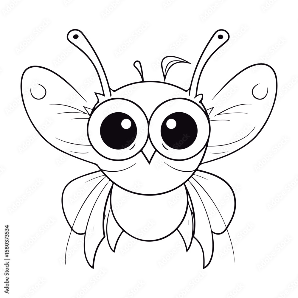 Fototapeta premium Cute cartoon butterfly Black and white vector illustration for coloring book.