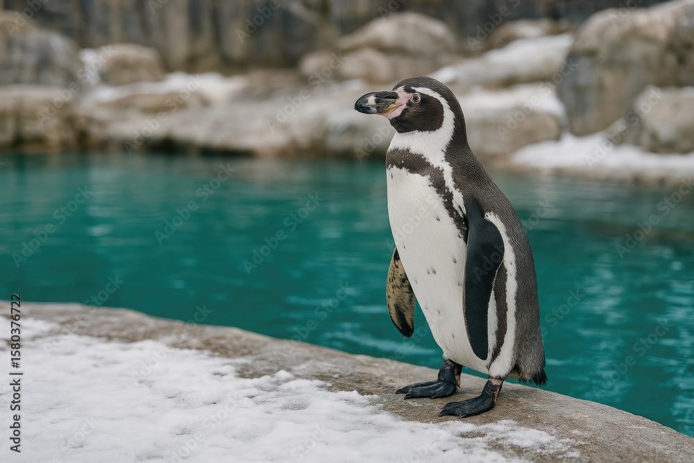 Obraz premium Solo penguin at the zoo exhibit