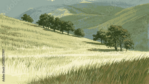 Tall Grass SwayTall grassland view isolated watercolor vector illustration svg