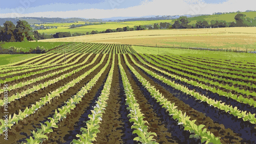 Plowed Earth: Landscape of agricultural fields view isolated watercolor vector illustration svg