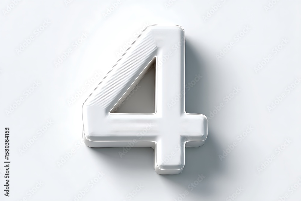 Obraz premium A Strikingly Simple White Number Four; Clean Minimalist Design
