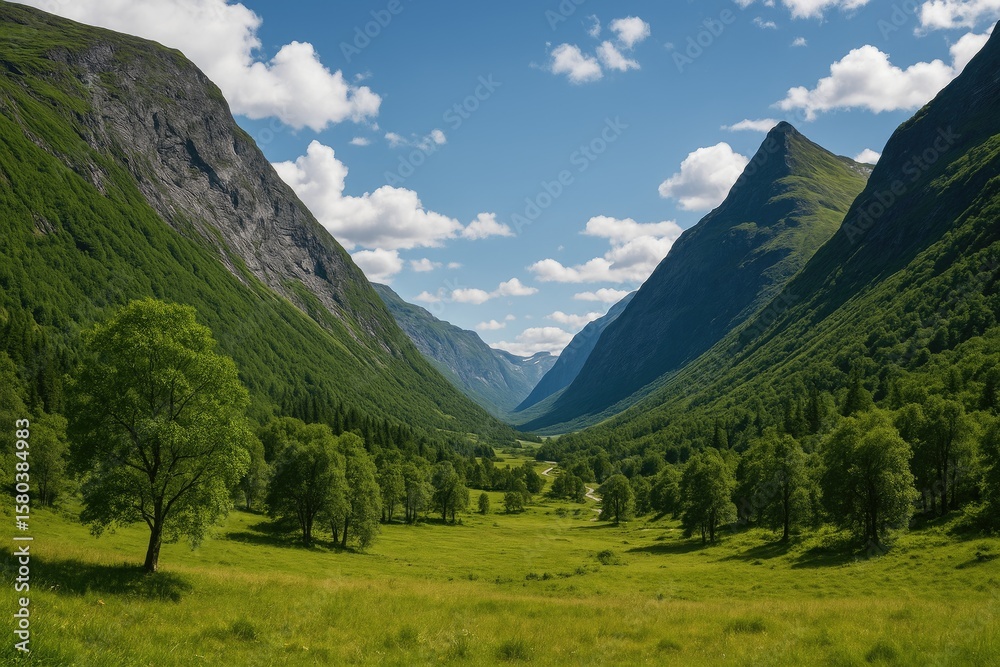 Obraz premium Scenic Mountain Scenery in a Norwegian Valley
