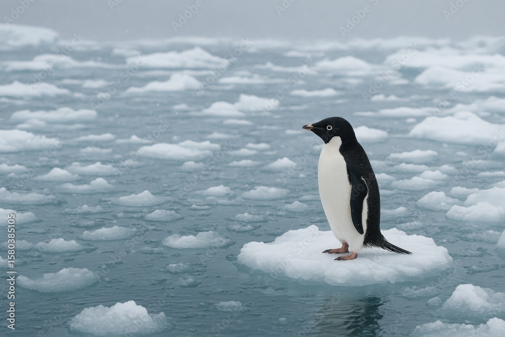 Obraz premium Isolated penguin navigating the icy waters