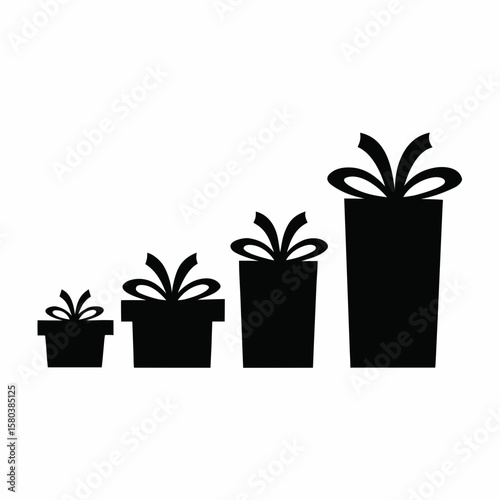 Vector art of a row of gift boxes in ascending order, isolated on white background