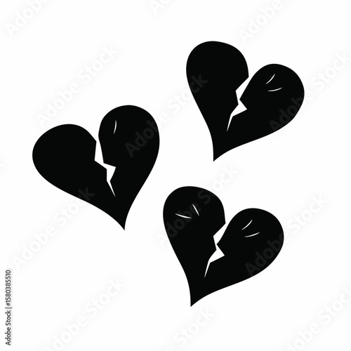 Vector art of three broken hearts symbolize love and loss isolated on white background