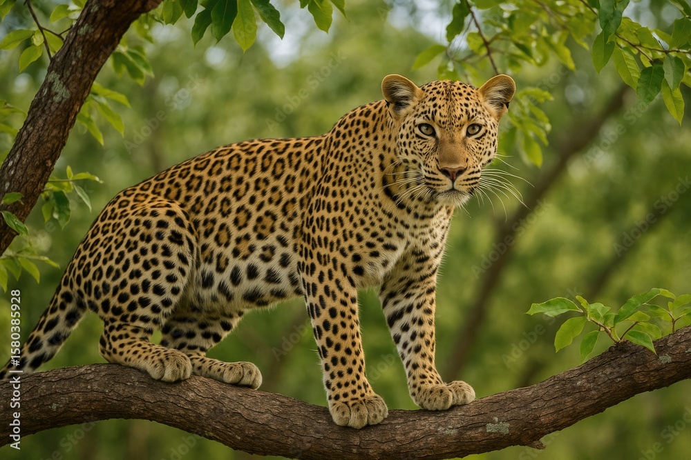 Naklejka premium Big cat perched on a branch