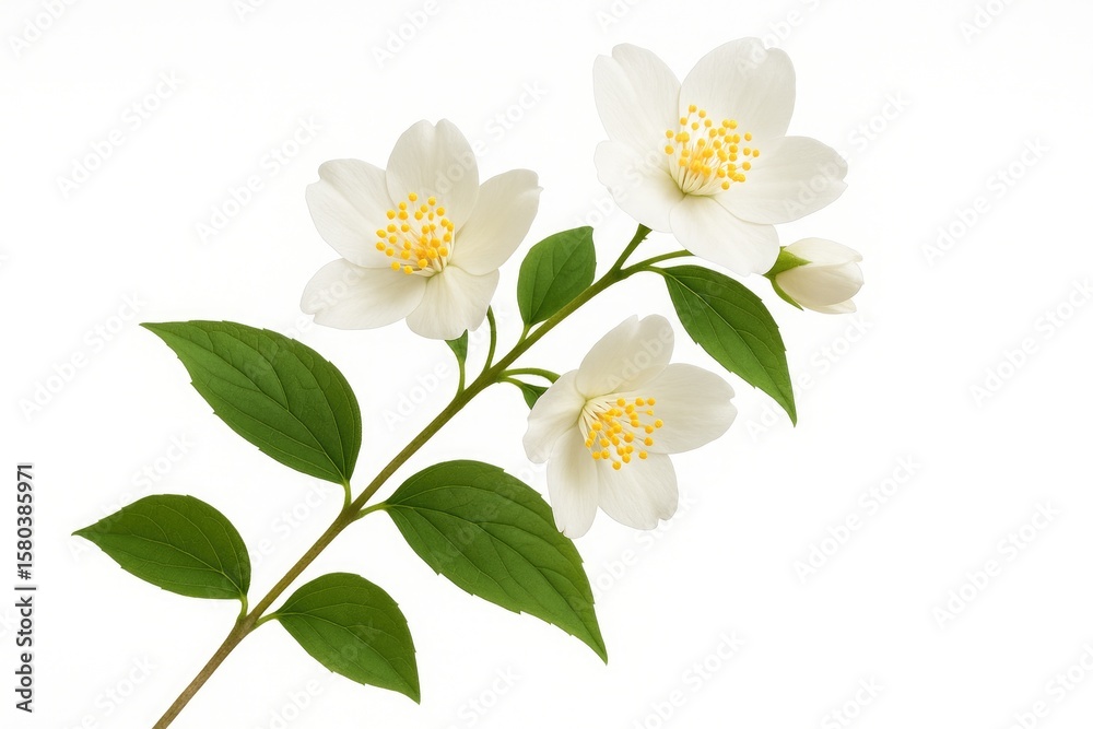 Fototapeta premium Isolated blooming jasmine branch on white background for design and floral projects