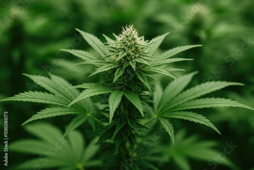 Indoor cultivation of medicinal cannabis with lush green foliage and potted plants