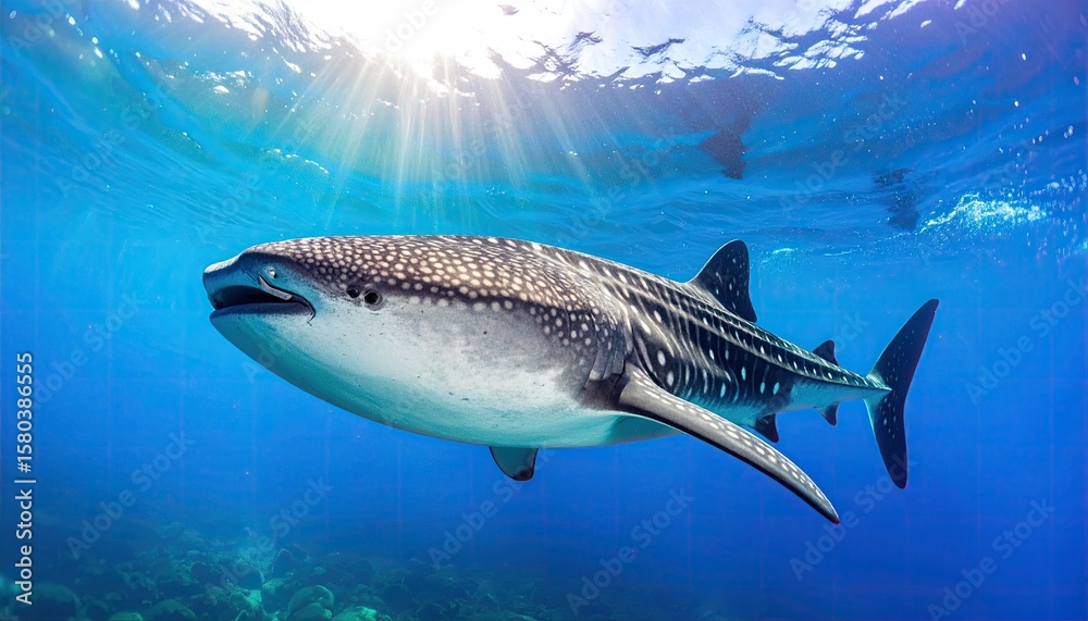 Fototapeta premium Whale Shark in Ocean Sunlight