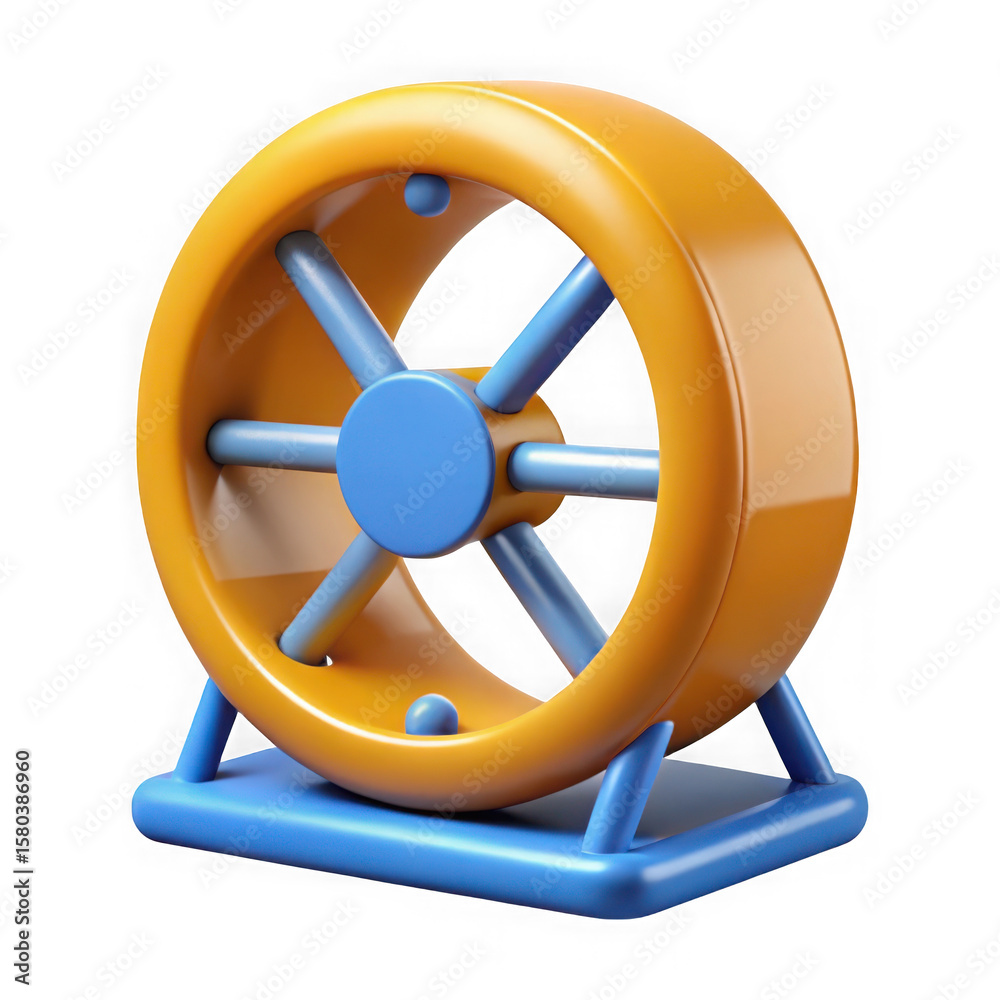 Obraz premium Stylized 3d rendering of a hamster wheel with blue spokes and base isolated on transparent background