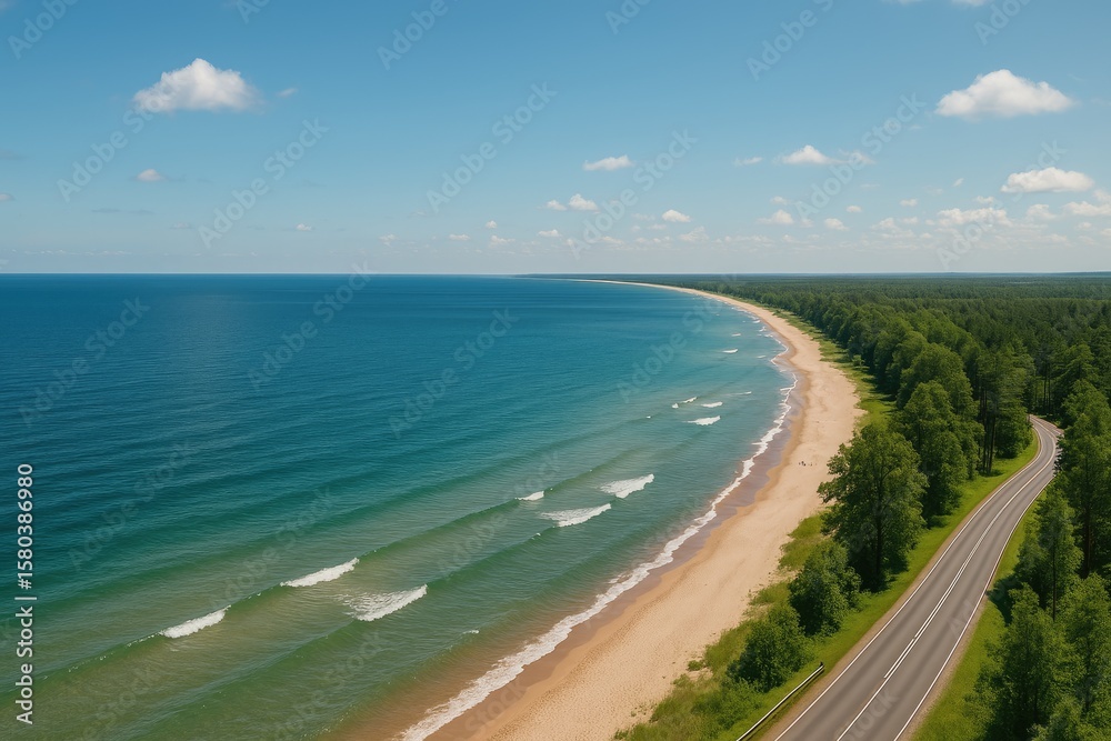 Fototapeta premium Wide-angle landscape showcasing the seaside shoreline
