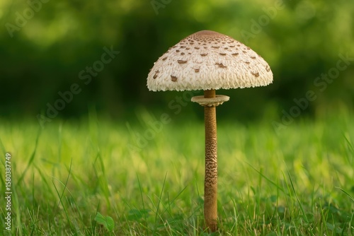 The large, umbrella-shaped fungus known as Macrolepiota procera is a type of basidiomycete with a distinctive fruiting body.