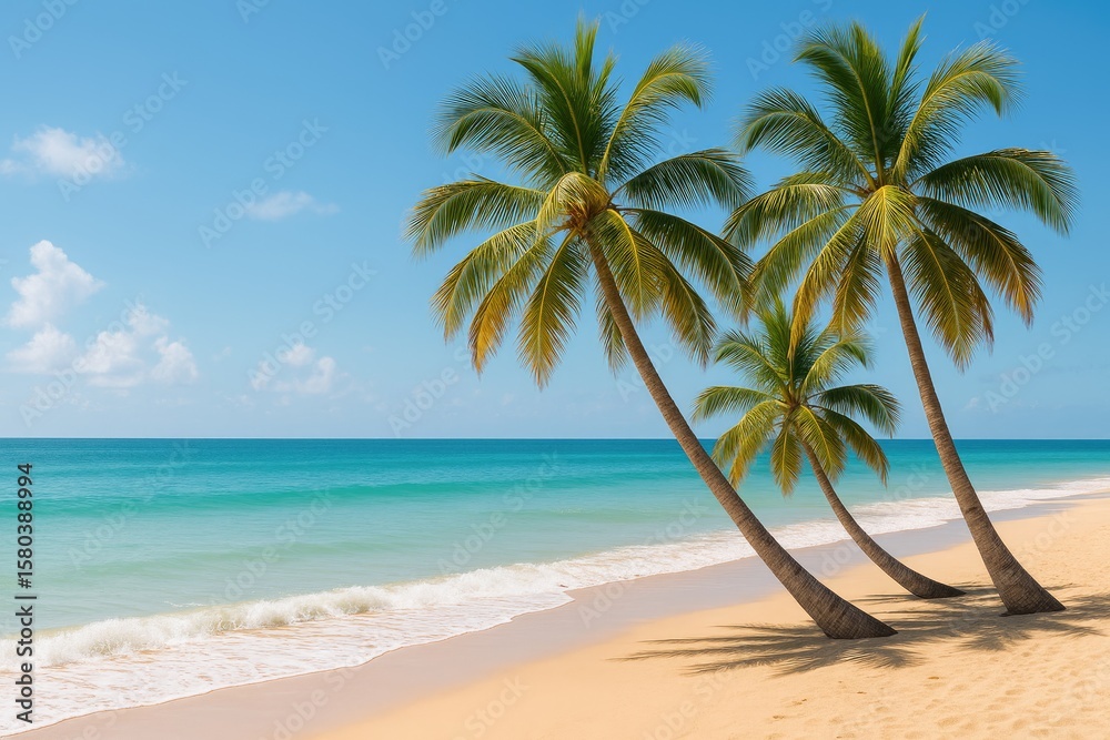 Fototapeta premium Tropical coastline with lush palm vegetation