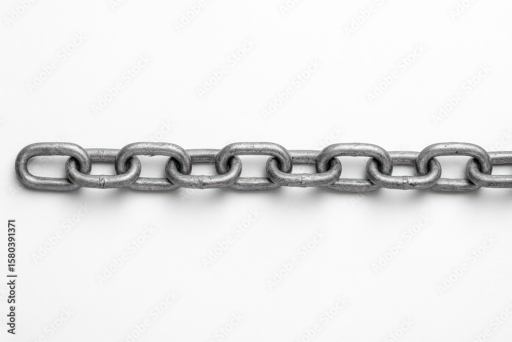 Fototapeta premium Close-up of a metal chain against a white backdrop from an overhead perspective