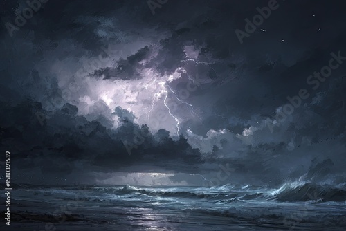 Dramatic stormy night on the coast