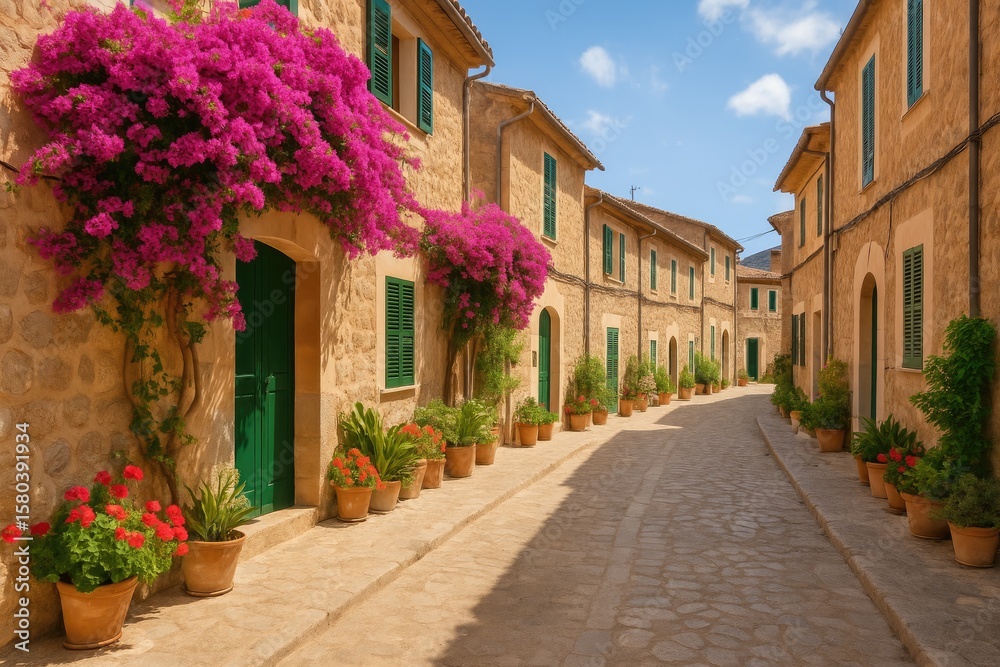 Fototapeta premium Rural Roadway in a Small Village on a Mediterranean Island