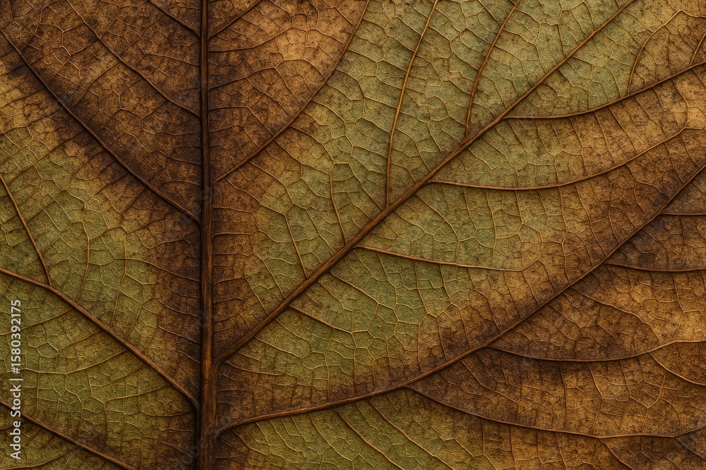 Obraz premium Close-up of a dried leaf highlighting its texture, veins, and colors