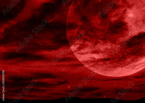 Tapety artystyczne 雲が出る満月の夜空赤