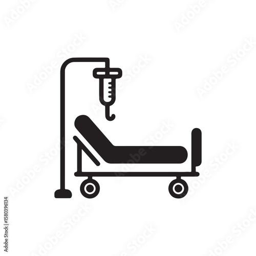 Hospital Bed with IV Drip Medical Equipment Icon