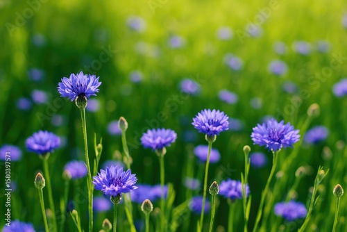 Close-up of vibrant violet wildflowers blooming in a sunlit meadow during summer