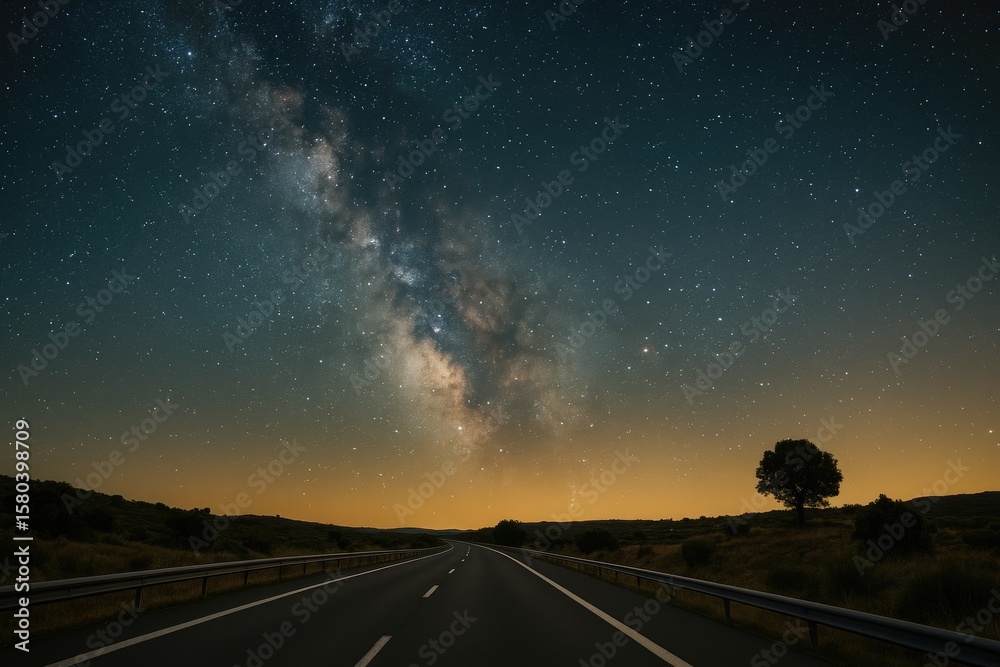 Naklejka premium Nighttime star display along a highway in Europe