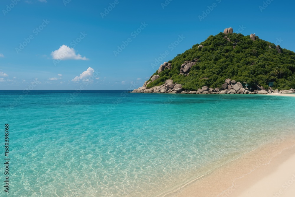 Fototapeta premium Clear azure waters with mountain ranges and sky above a tropical island
