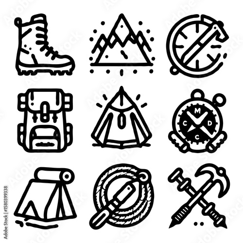 vector icons about mountain sports and outdoor exploration