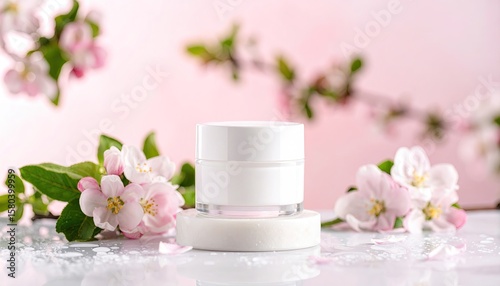 Wallpaper Mural White jar of cream with pink flowers Torontodigital.ca