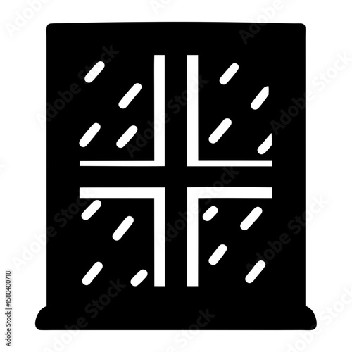 Stylized Window Icon Featuring a Crossbar and Light Reflections in Black