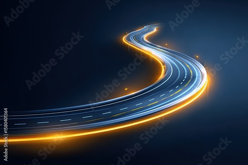 Abstract glowing road curves into the night