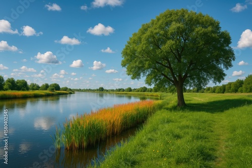 Vibrant foliage and trees along a flowing river