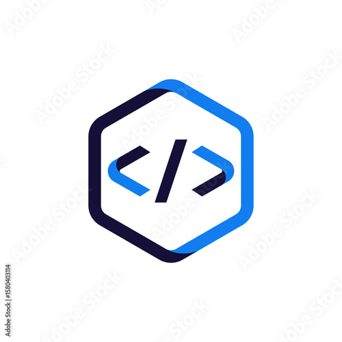 Free Download A blue hexagon with a dark blue outline, containing code brackets, symbolizing programming, tech, and digital solutions - GFXLoad