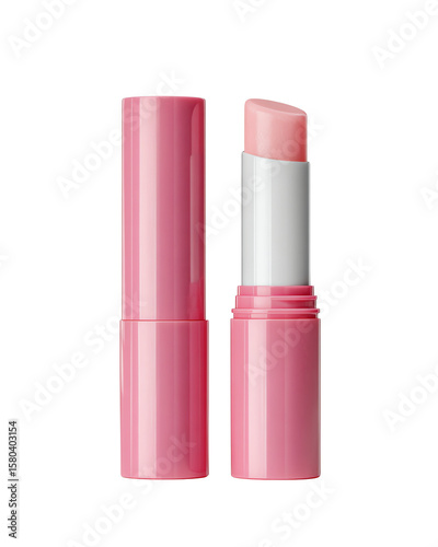 Pink lip balm in stylish container.