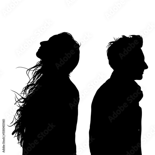 Silhouette of Man and Woman Facing Away from Each Other