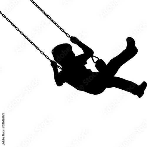 Silhouette of Child Swinging on Playground Swing