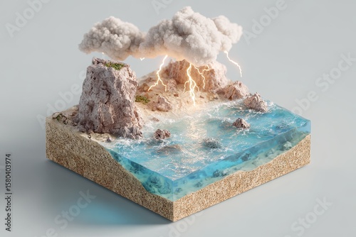 Miniature island scene with storm