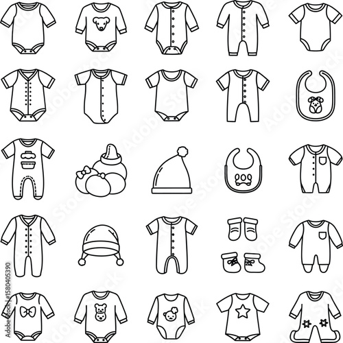 Baby Clothes Line Icons: Bodysuits, Rompers & Infant Wear Collection