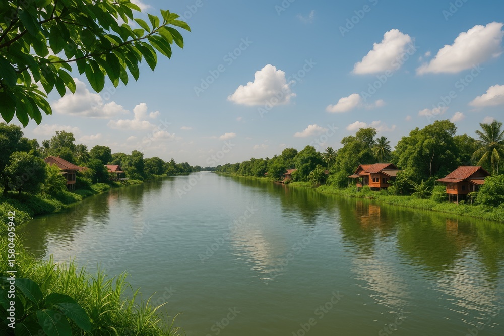 Obraz premium Scenic perspective of a vital river in Southeast Asia, where living nearby fosters tranquility and boosts vitality