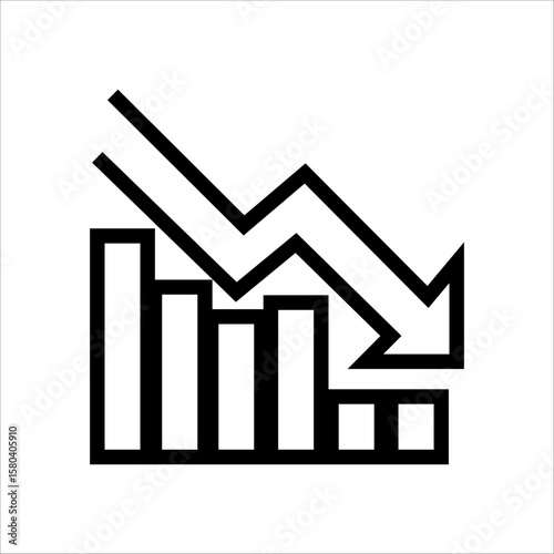 Bar chart with downward trend arrows, symbol of decline, crisis, or financial drop.