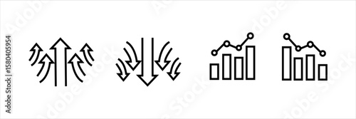 Up and down arrows with line and bar chart icons for business and finance concepts.