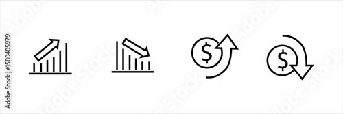 Chart icons with rising and falling bars, and dollar signs showing growth and decline.